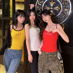 吊带辣妹纯欲背心 复古亚比风马蹄印花拼色多巴胺辣妹修身 夏季 新款