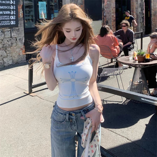 上衣潮 烫钻印花无袖 风暴特工K 系列吊带背心女春夏纯欲辣妹刺绣