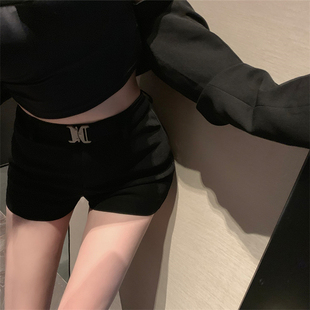 女ins超火洋气阔腿休闲热裤 樊樊 纯欲高腰卡扣腰带短裤 新款 潮 夏季