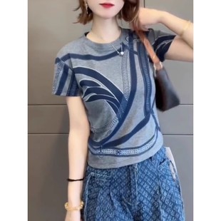 韩系休闲简约圆领百搭宽松高级感上衣女 2025夏季 短袖 时尚 设计新款