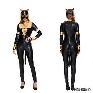 欧美 十字架漆皮连体束身女王装皮衣连体套装夜店演出服皮革PU