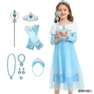 2025新款灰姑娘公主裙跨境女童装扮服饰长袖印花连衣裙女孩蓬蓬裙