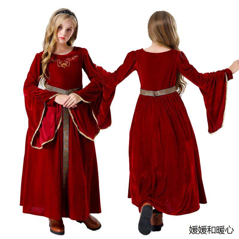 新品欧美复古宫廷连衣裙贵族舞会绒面喇叭袖女孩长裙话剧表演服装,童装/婴儿装/亲子装,儿童演出服,淘宝优惠券,粉丝福利购,淘宝优惠卷