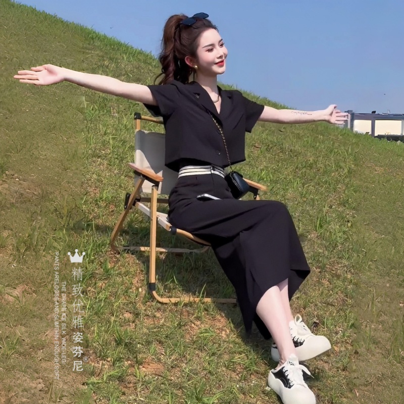 高级感时尚职业套装女士夏季新款西装短外套阔腿裤气质穿搭两件套