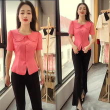 时尚洋气上档次小衫娃娃领上衣女轻奢高级感短袖减龄收腰衬衣开衫
