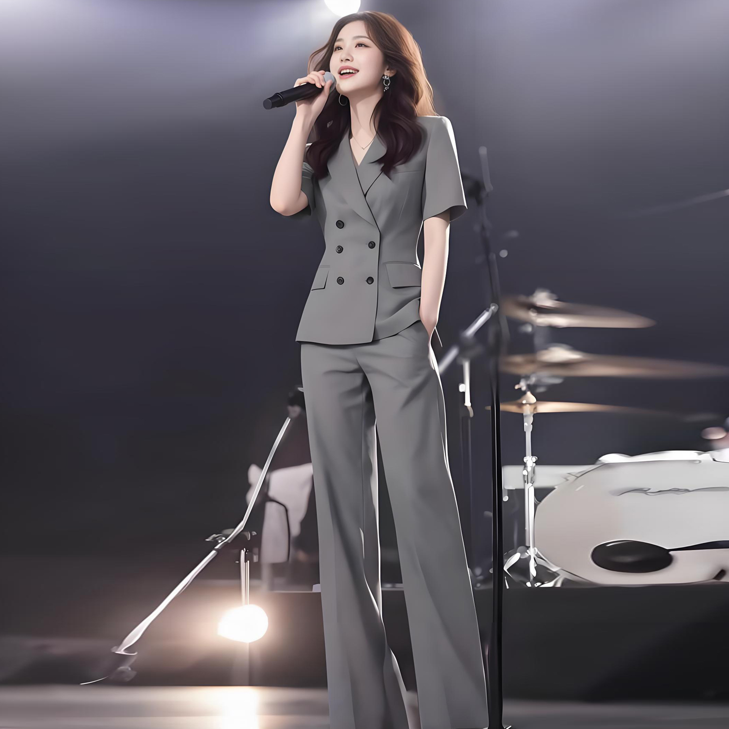 高级感时尚西装套装女气质短袖外套夏季爆款修身西服直筒裤一整套