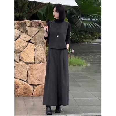 时尚气质套装女2025秋季新款洋气显瘦背心马甲打底衫阔腿裤三件套