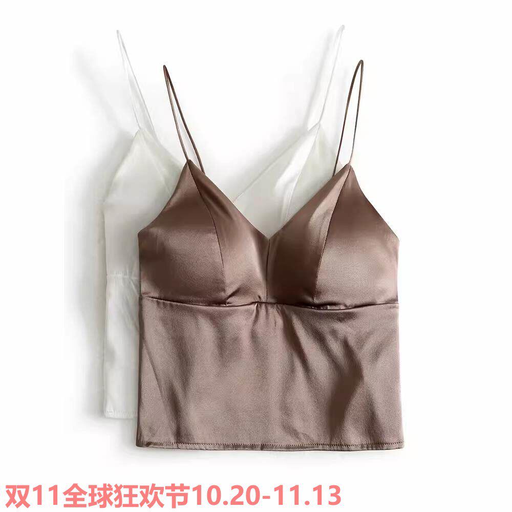 吊带背心超薄款法式内衣真丝缎面桑蚕丝无钢圈光面无痕文胸夏季女
