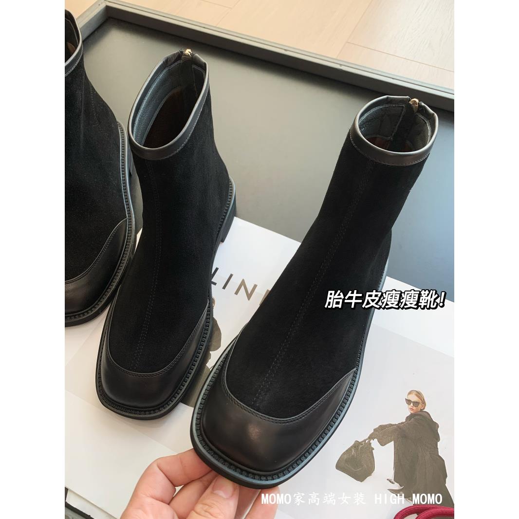 有钱小姐姐的时装靴!胎牛皮羊猄绒橡胶底时装靴瘦瘦靴短筒真皮靴