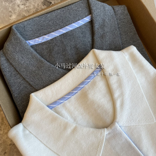 渠道货！！！掌柜自留推，m*u系休闲拼接衬衫polo领针织短袖衫女