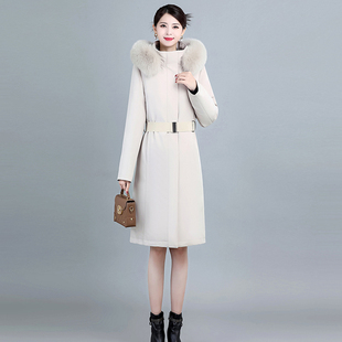 可拆卸内胆鹅绒服女加厚中长款 过膝狐狸毛领可拆卸帽子羽绒服