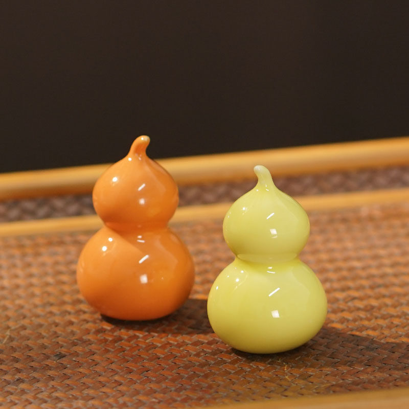 彩色小葫芦摆件茶宠茶道居家装饰陶瓷车挂件