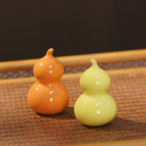 彩色小葫芦摆件茶宠茶道居家装饰陶瓷车挂件