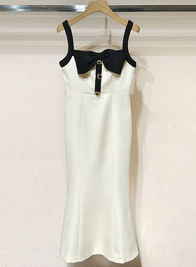 2024春女装 Q103603D吊带无袖高腰拼色气质修身鱼尾中长款连衣裙