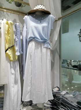 2026春韩系连衣裙套装女短袖针织衫棉麻半身中长裙显瘦百搭两件套