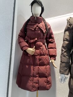 欧韩白鸭绒羽绒服2024年冬装大领连帽修身显瘦长款过膝长款外套潮
