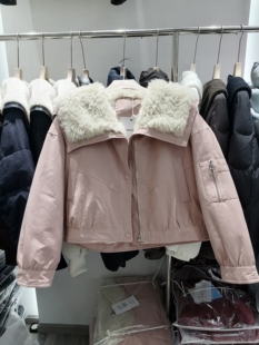 欧韩羊羔毛大翻领羽绒服厚外套女冬2025新款白鸭绒短款洋气上衣潮