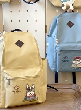 ㊣多袋大容量水杯位双肩背包 出口日本Kusuguru猫咪法斗刺绣书包