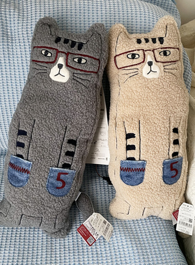 出口日本 23秋冬新刺绣眼镜猫Nago抱枕玩偶可USB加热电暖片暖手宝