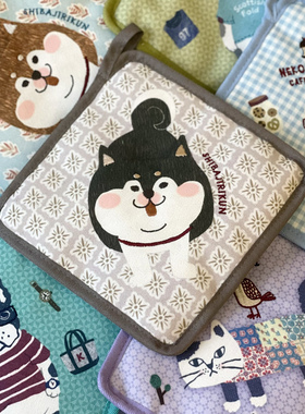 ㊣防滑防烫餐垫带挂绳方形隔热垫 Kusuguru猫咪法斗柴犬刺绣锅垫