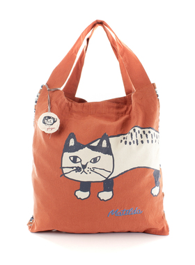 出口日本19年秋冬款橘色懒腰猫大容量分隔手提布袋单肩包流浪包