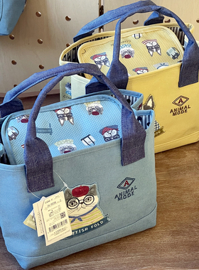 ㊣带盖子的三分隔层小款手提包 出口日本 小身材大容量帆布便当包