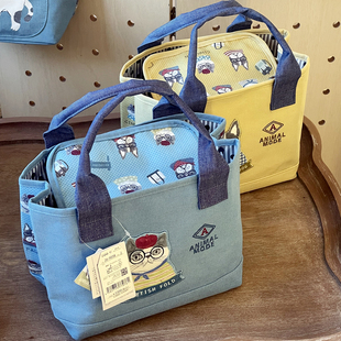㊣带盖子 手提包 出口日本 小身材大容量帆布便当包 三分隔层小款