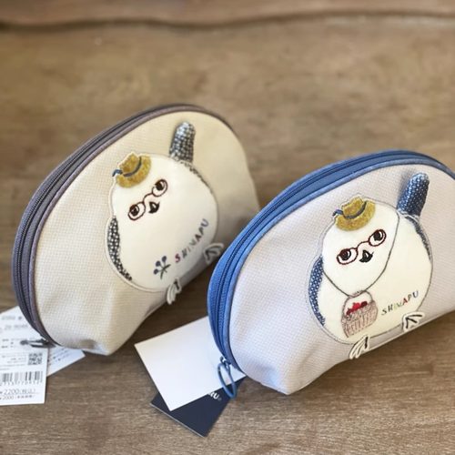 ㊣贝壳形小化妆包 出口日本kusuguru山鸟刺绣图案波点小收纳袋