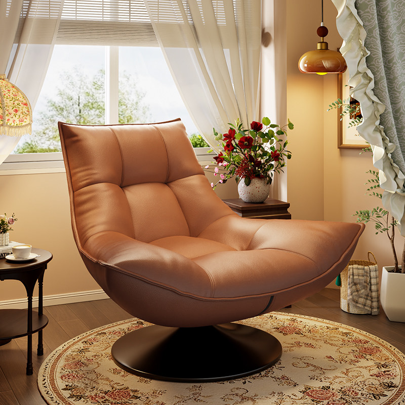 真皮单人沙发椅意式复古休闲懒人躺椅卧室阳台可旋转沙发窝窝椅子,住宅家具,沙发椅,淘宝优惠券,粉丝福利购,淘宝优惠卷
