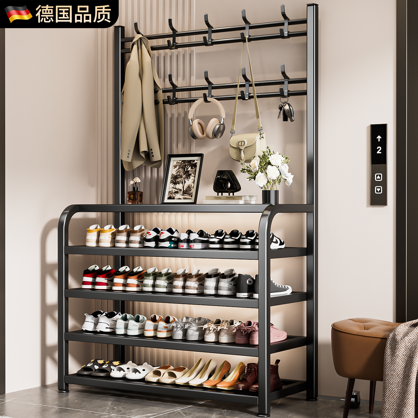 入户门鞋架子衣帽架一体式多层家用门口简易小鞋柜收纳神器省空间,收纳整理,鞋子收纳架,淘宝优惠券,粉丝福利购,淘宝优惠卷