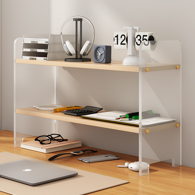 亚克力桌面置物架宿舍电脑桌上书架办公室工位分层架化妆品收纳架