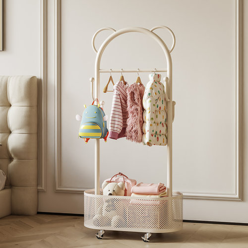 儿童衣架移动奶油风挂衣书包架子