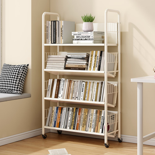 书架落地置物架可移动带轮小推车多层家用儿童收纳架靠墙铁艺书柜