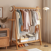 榉木挂衣架落地家用实木衣帽架子卧室房间晾衣服架室内简易立式 杆