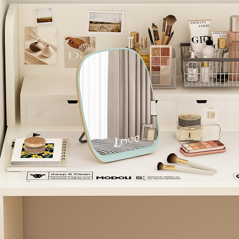 桌面化妆镜学生宿舍办公室可立小梳妆便携台式折叠翻盖大镜子简约