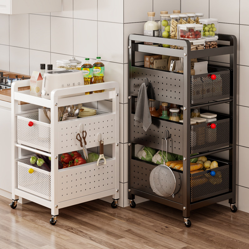厨房置物架家用收纳储物架子落地多层用品大全小推车多功能蔬菜篮