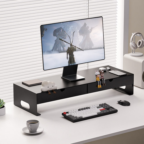 免安装电脑显示器增高架办公室桌面收纳架子铁艺带抽屉双层置物架