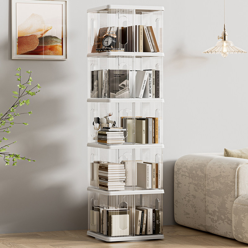 亚克力旋转书架儿童大容量可移动置物架家用客厅书柜书本展示架子
