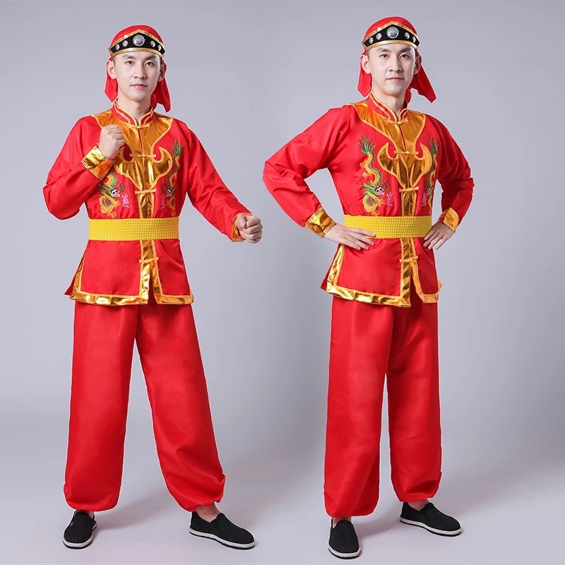 威风锣鼓服装舞龙舞狮打鼓轿夫民族秧歌婚庆表演舞蹈演出服装男