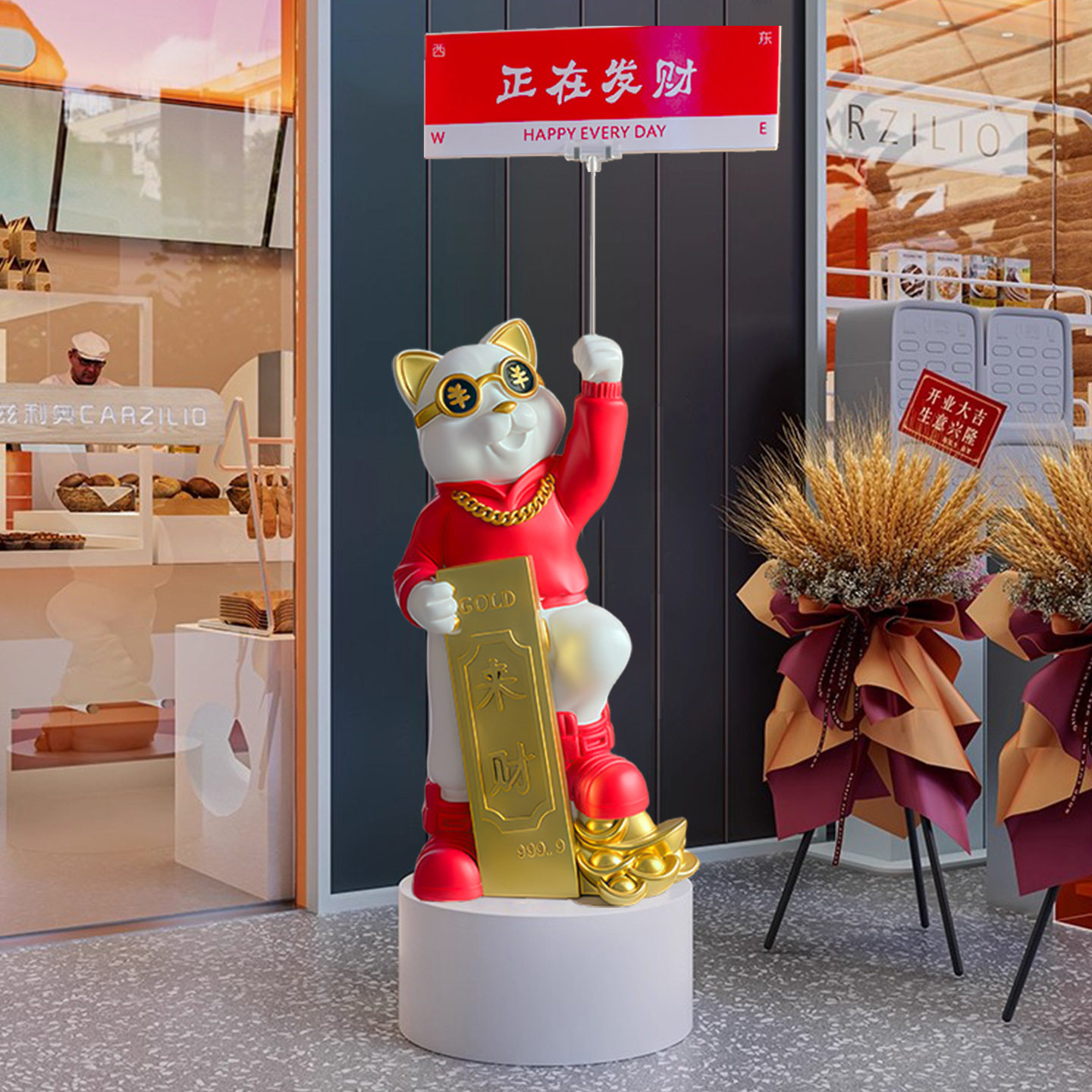 可定制落地抽象招财猫摆件装饰品