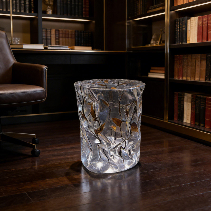 可定制透明水晶环氧树脂实木墩子雕塑摆件售楼部酒店前台艺术椅子