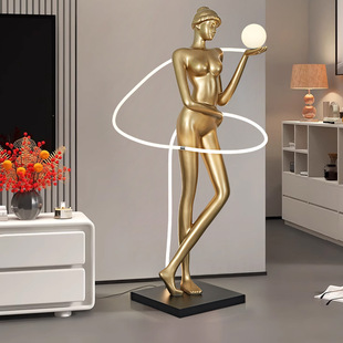 可定制抽象女神飘带落地雕塑摆件别墅酒吧餐厅落地灯软装 置艺术品