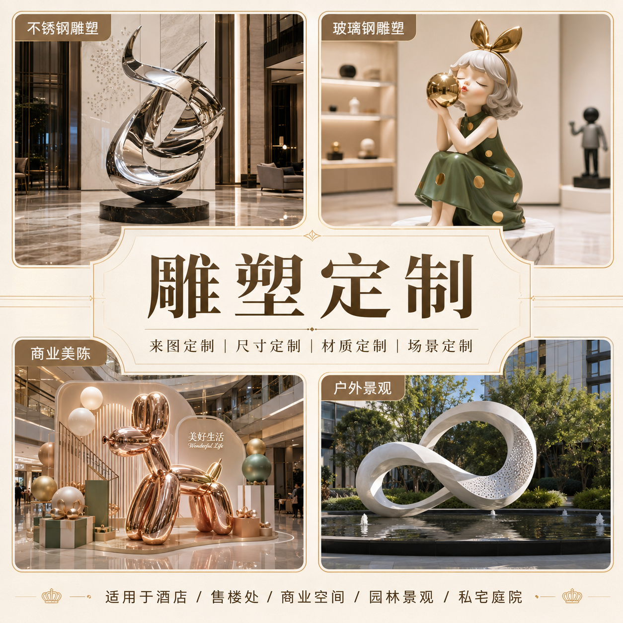 定制不锈钢玻璃钢酒店售楼处雕塑