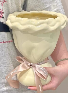 法式奶油风陶瓷花瓶北欧高级个性插花复古水培侘寂风客厅摆件黑色