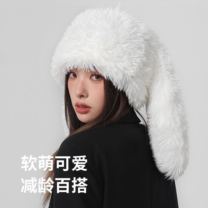 定制logo甜美可爱兔子耳朵毛绒帽子女冬加厚保暖防寒网红个性护耳