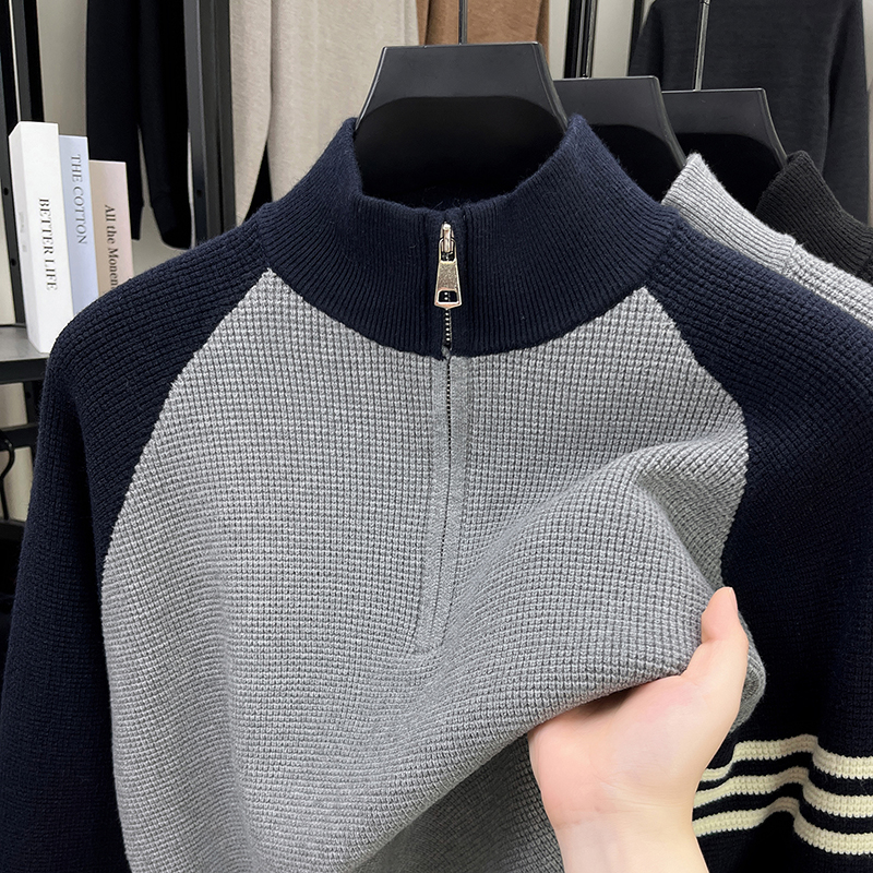 半高领拉链毛衣男士冬季2025新款韩版宽松针织衫运动休闲外套男款