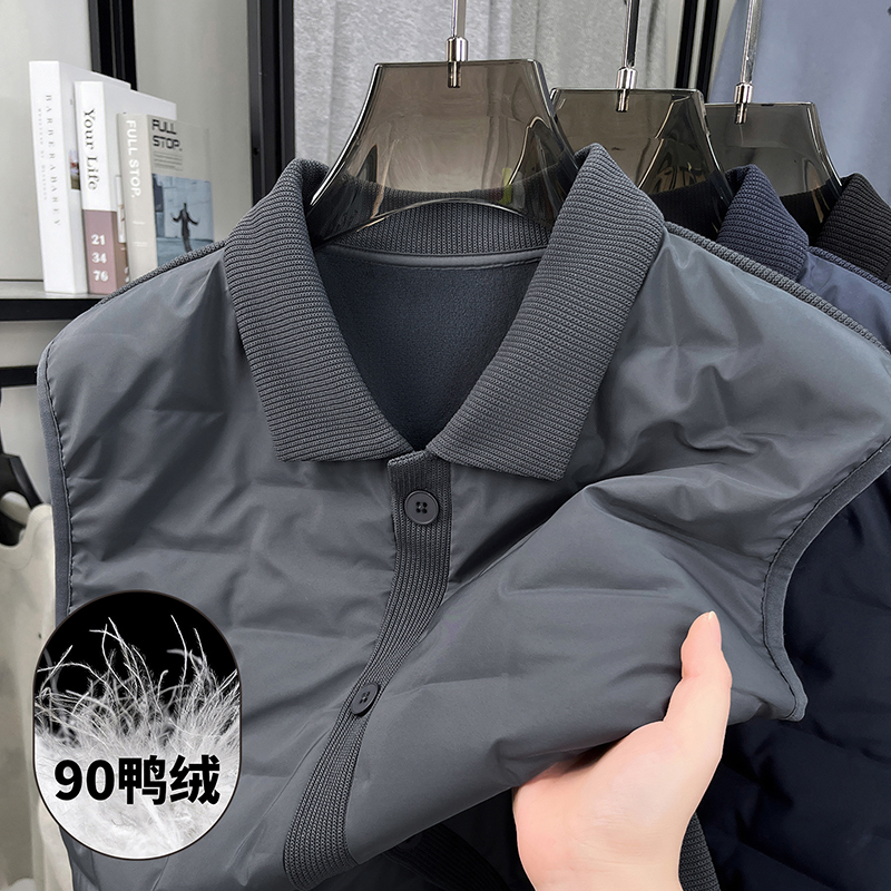 商务休闲翻领纽扣保暖羽绒马甲男