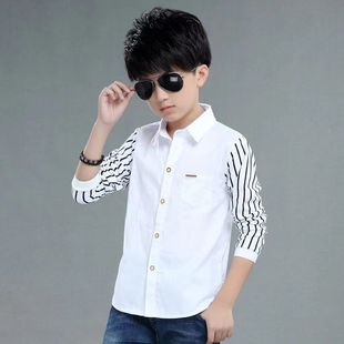 條紋衛(wèi)衣男孩修身 男童春秋裝 新款 打底衫 假兩件T恤黑色上衣潮 襯衫