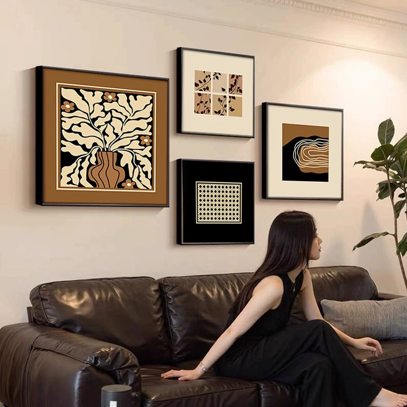 中古风法式客厅装饰画餐厅组合背景墙壁画高级感意式极简沙发挂画