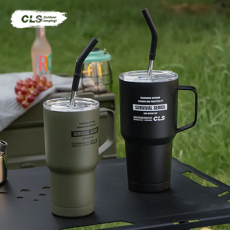 CLS户外车载咖啡杯900ML露营杯双层保温办公室情侣冰美式环保水杯